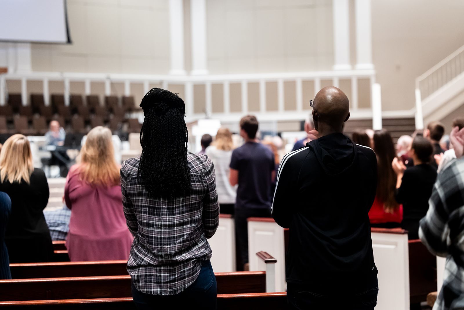 Worship in a dark room with lights